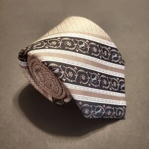 Courchevel Necktie Tan Paisley Stripe Pattern Silk Neck Tie